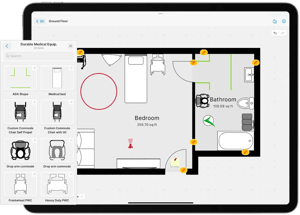 Accessibility sketch floor plan space planning for home care and disabled properties on an ipad