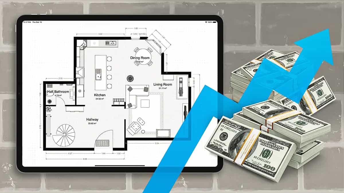 Construction floor plan app in app with dollars cash