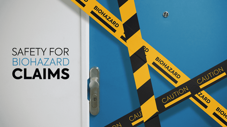 door with caution tape lines for Safety for biohazard site claim 