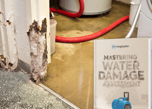 house with water damage and preview of the mastering water damage assessment ebook