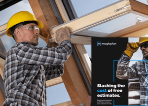 Contractor installing a window and preview of a white paper on Slashing cost of free Window and Door Installation estimates