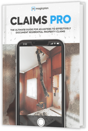 Claims pro guide cover with photo taking a picture of a catastrophe loss with a tree inside a house kitchen