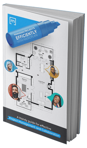 managing projects with magicplan guide ebook cover with floor plan and employees