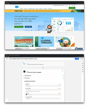 Salesforce home page website on the top and zapier integration when an updated filed in recorded on salesforce then create a project in magicplan